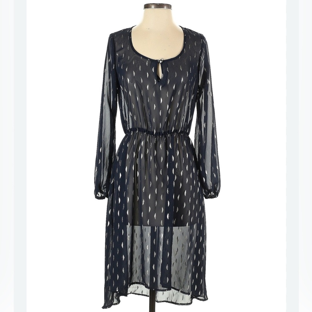 BOBEAU - from Nordstrom- Navy with Gold detail long sleeve dress - size Large